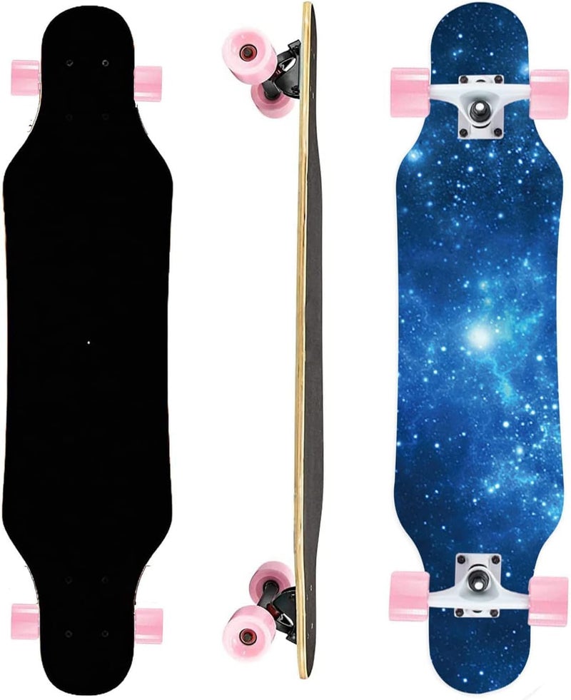 asktom Mini Cruiser Longboard, 31 Inch Small Size Wide Wheel Skateboard, Beginner Stable & Easy-to-Control Skateboard, Suitable for Park & Street Riding, Unique Flame Pattern - Image 1